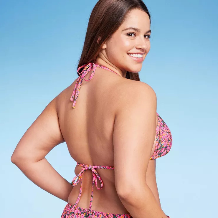 Women's Crochet Trim Triangle Bikini Top - Wild Fable™ Pink Floral Print | Target