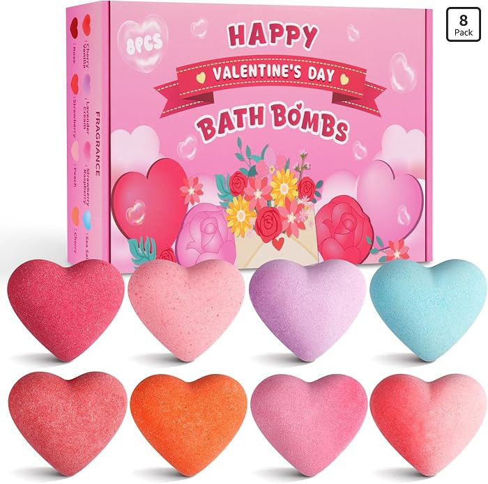 NIGOWAYS Valentine's Day Bath Bombs - 8PCS Bath Bomb for Women,8 Coloured Heart Shape,Valentine's... | Amazon (US)