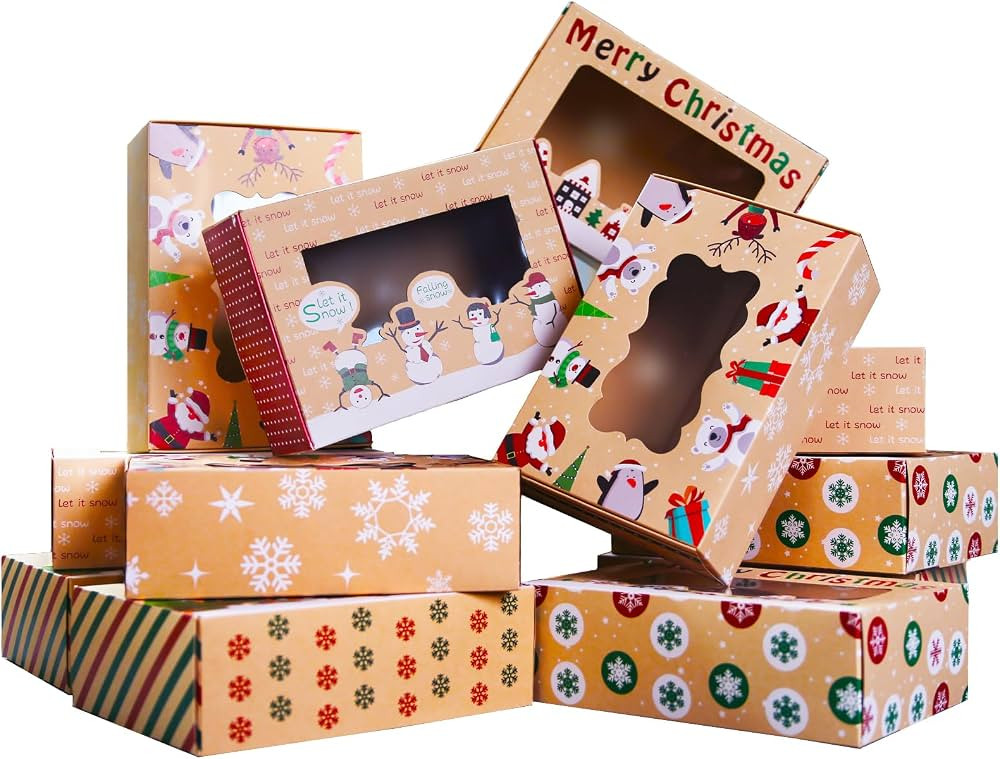 PY SUPER MODE 12 Pack Christmas Cookie Boxes for Gift Giving,Holiday Bakery Cupcake Boxes with Wi... | Amazon (US)