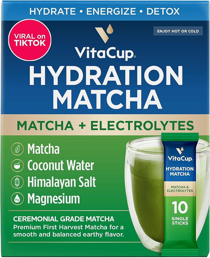 VitaCup Hydration Matcha Instant Packets, for Natural Energy and Detox, w/Electrolytes, Ceremonia... | Amazon (US)