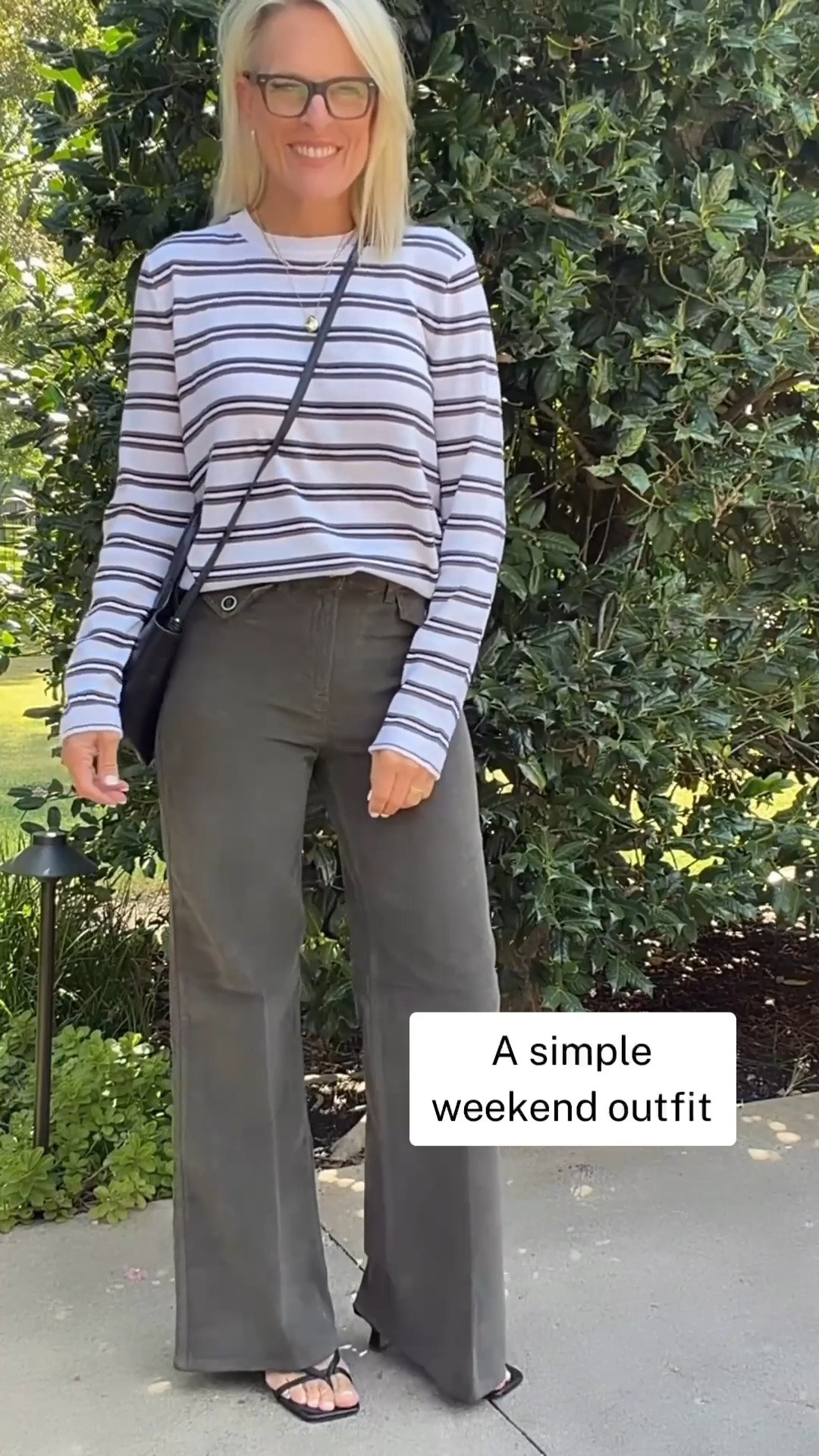 This is such an easy outfit. 🤎 I love the stripe on this sweater and the little detail on the sleeves, and I sized up to a medium for a more relaxed fit.

These deep green trousers are another favorite—the color is so good, and they have pockets, which always gets my attention. 😉 I’m wearing my usual 27 in the regular length. Simple, comfortable, and still pulled together for the weekend.

#LTKOver40 #LTKootd #LTKgrwm