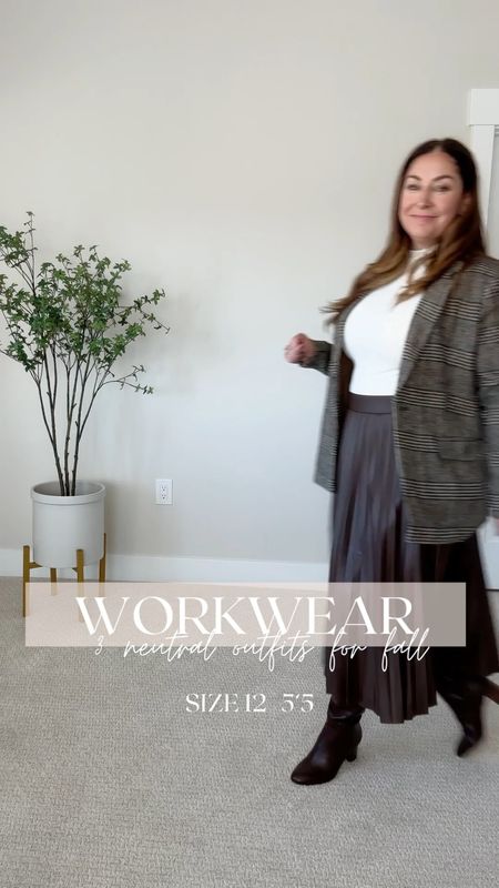 Fall workwear outfits 

Wearing L in all tops, 12 in jackets and large in faux leather pleated skirt and pull on plaid pants. Black pull on pants size up if inbetween these run small. 

#LTKmidsize #LTKworkwear #LTKSeasonal