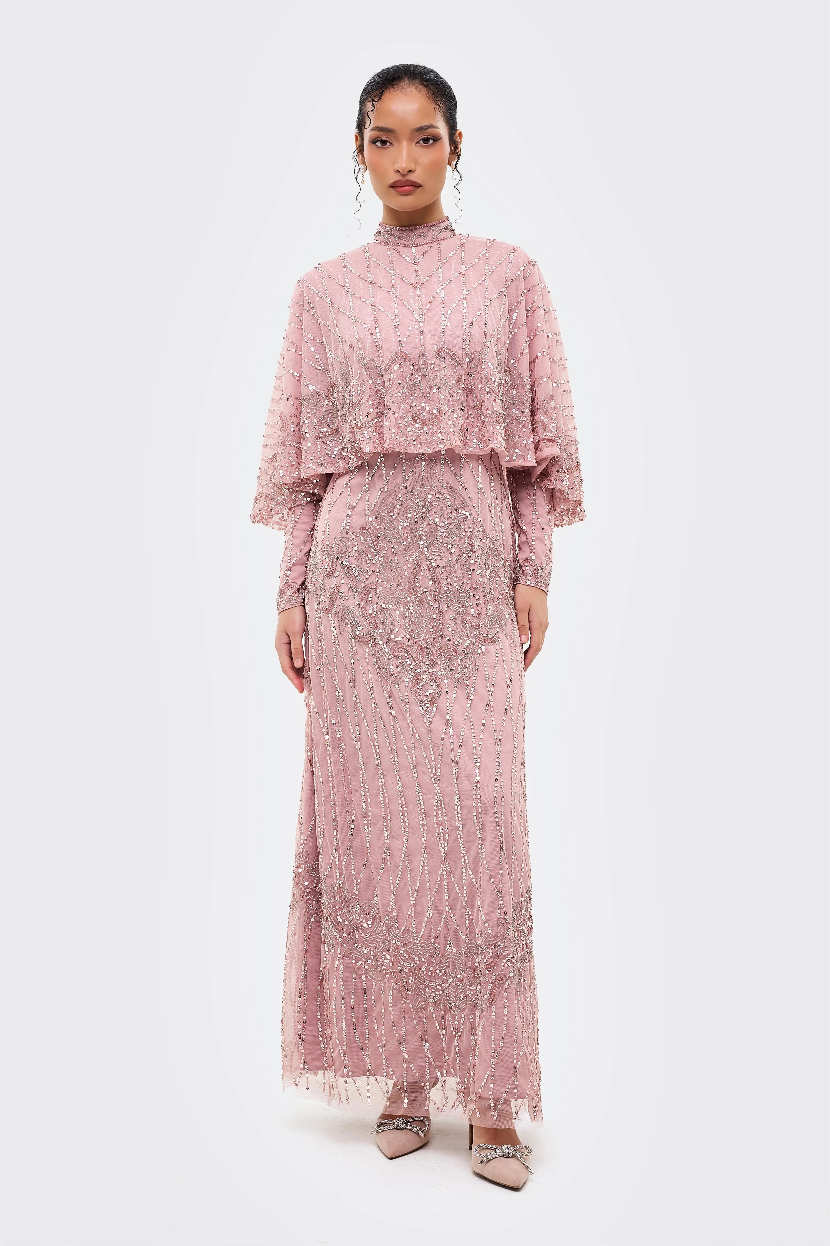 MARYISA Modest Cape Embellished Sequins Gown (Women) | Nordstrom | Nordstrom
