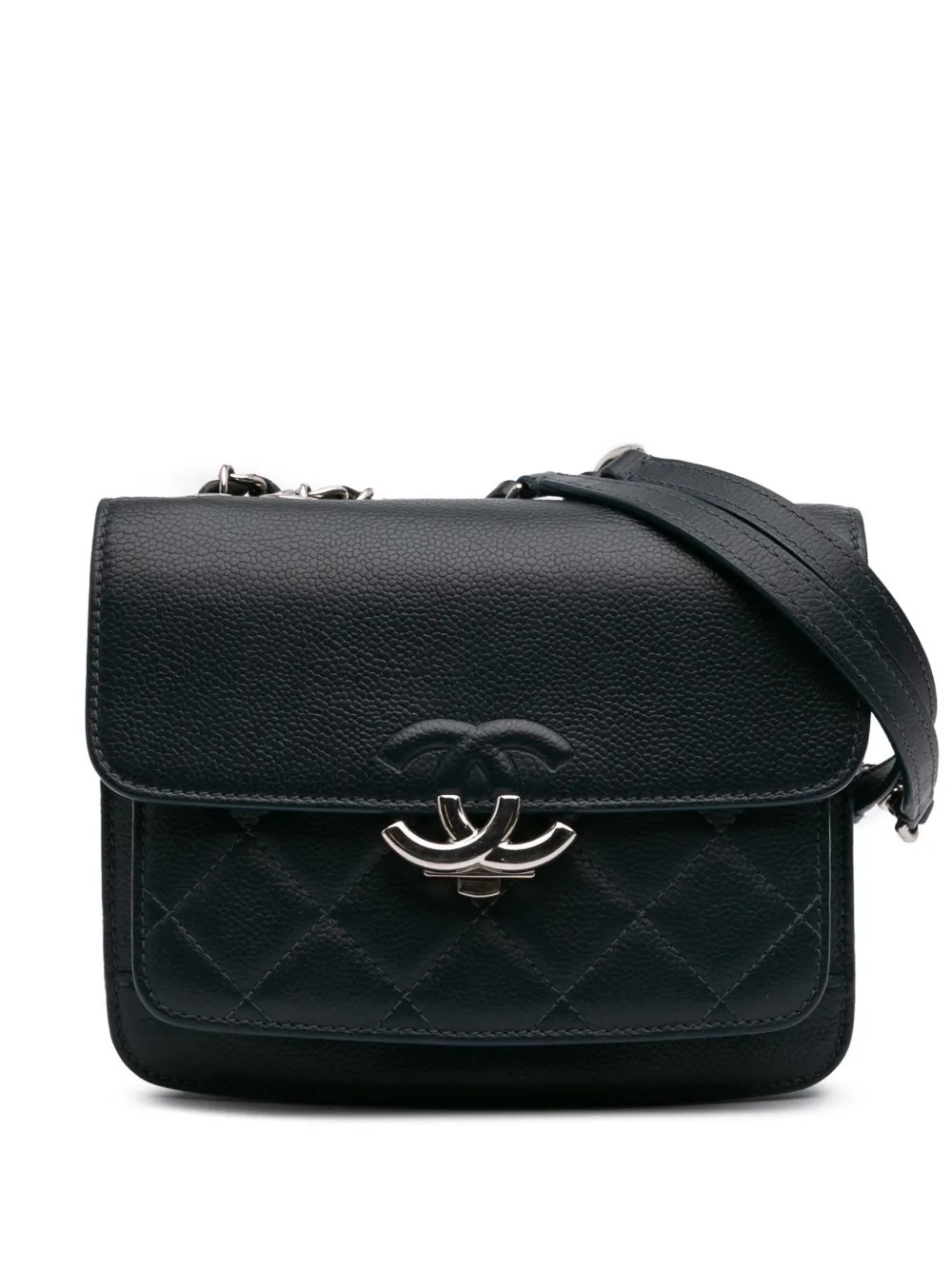 CHANEL Pre-Owned 2017-2018 Mini Quilted Caviar CC Box Flap shoulder bag - Blue | Farfetch Global