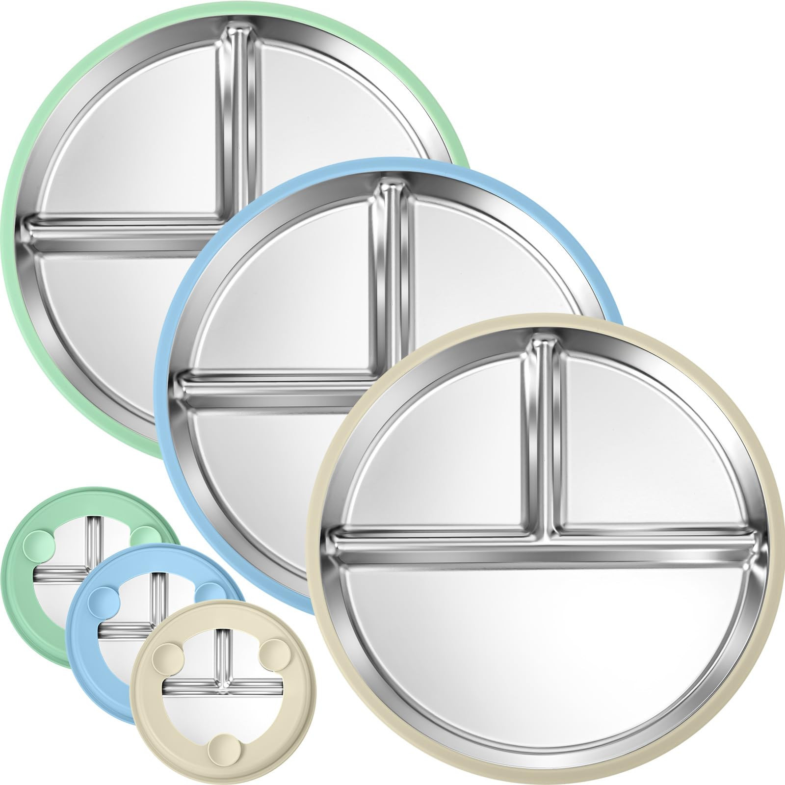 BUSOHA 3 Pack Stainless Steel Kids Plate with Suction - 9” Divided Toddler Baby Plates with Sil... | Amazon (US)