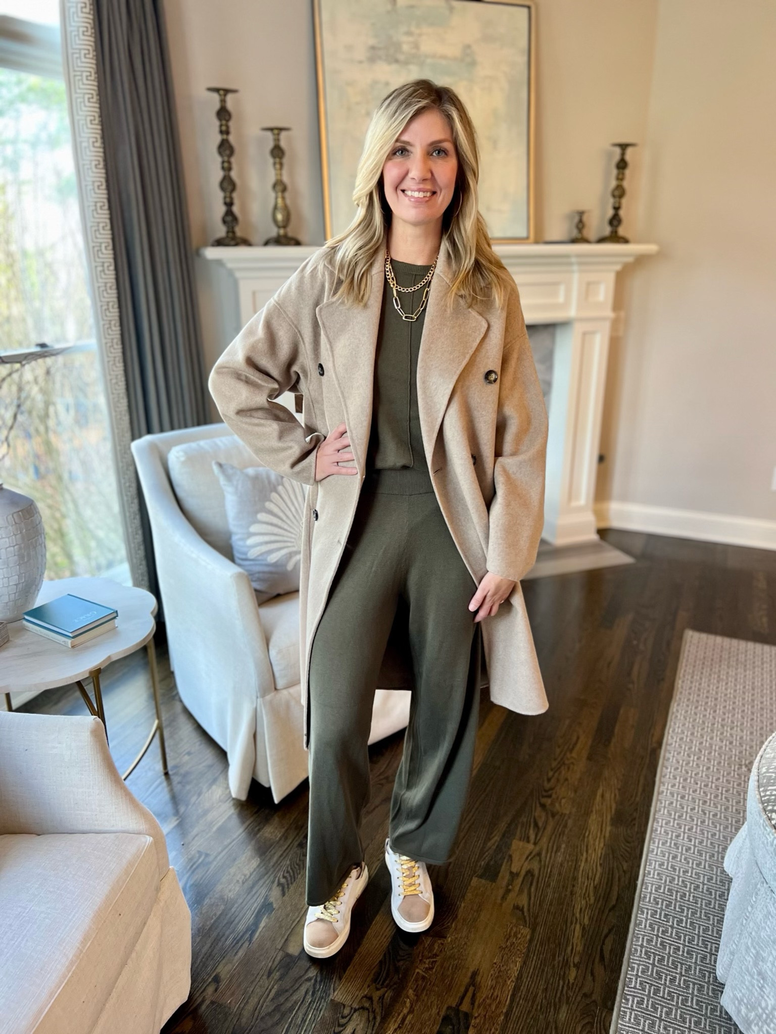 Matching Set + Wool Coat + Sneaker

#LTKSeasonal #LTKstyletip #LTKshoecrush