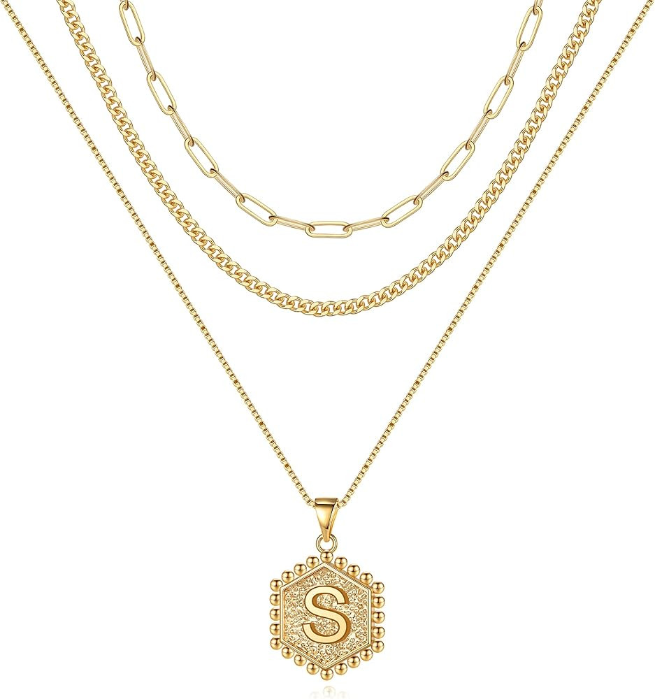 M MOOHAM Layered Initial Necklaces for Women, 14K Real Gold Plated Layered Necklaces for Women In... | Amazon (US)