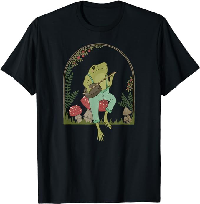 Cottagecore Aesthetic Frog Playing Banjo on Mushroom Cute T-Shirt | Amazon (US)