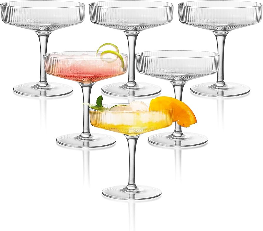 Montex 6 Pcs Ribbed Coupe Glasses, 7.5 oz Martini Glasses, Classic Vintage Cocktail Galssware, Pe... | Amazon (US)