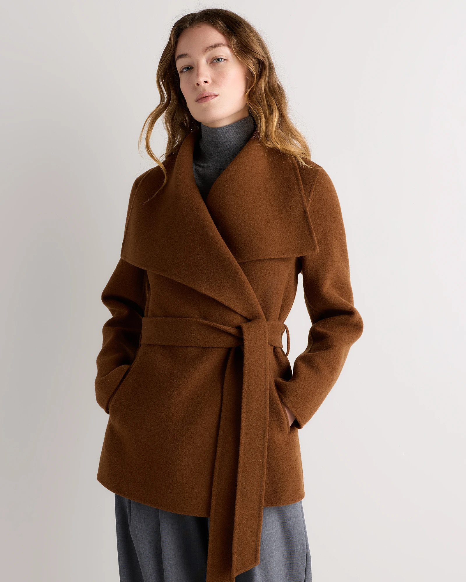 Quince | Women's Double-Faced Merino Wool Draped Collar Short Wrap Coat in Black, Size Large | Quince