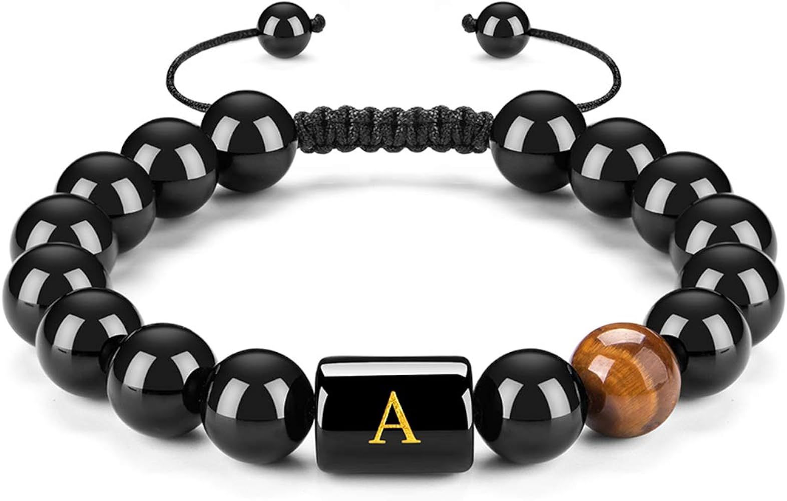 FRG Initials Bracelets for Men Letter Link Handmade Natural Black Onyx Tiger Eye Stone Beads Brai... | Amazon (US)