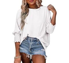 Dokotoo Casual Babydoll Tops Loose Scoop Neck Tops Blouses for Women 3/4 Smocked Puff Sleeve Shir... | Amazon (US)