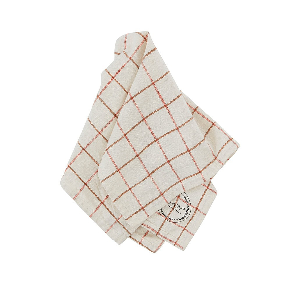 Pack of 2 Grid Slub Napkin in Offwhite / Red | Burke Decor