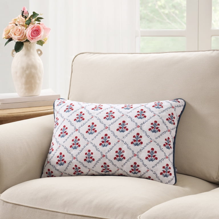 Poppy Trellis Decorative Pillow, Red/White/Blue, 19" x 13", by My Texas House | Walmart (US)