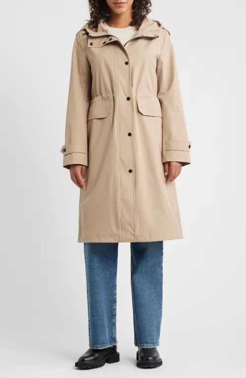 Sam Edelman Hooded Longline Coat in Khaki at Nordstrom, Size X-Large | Nordstrom