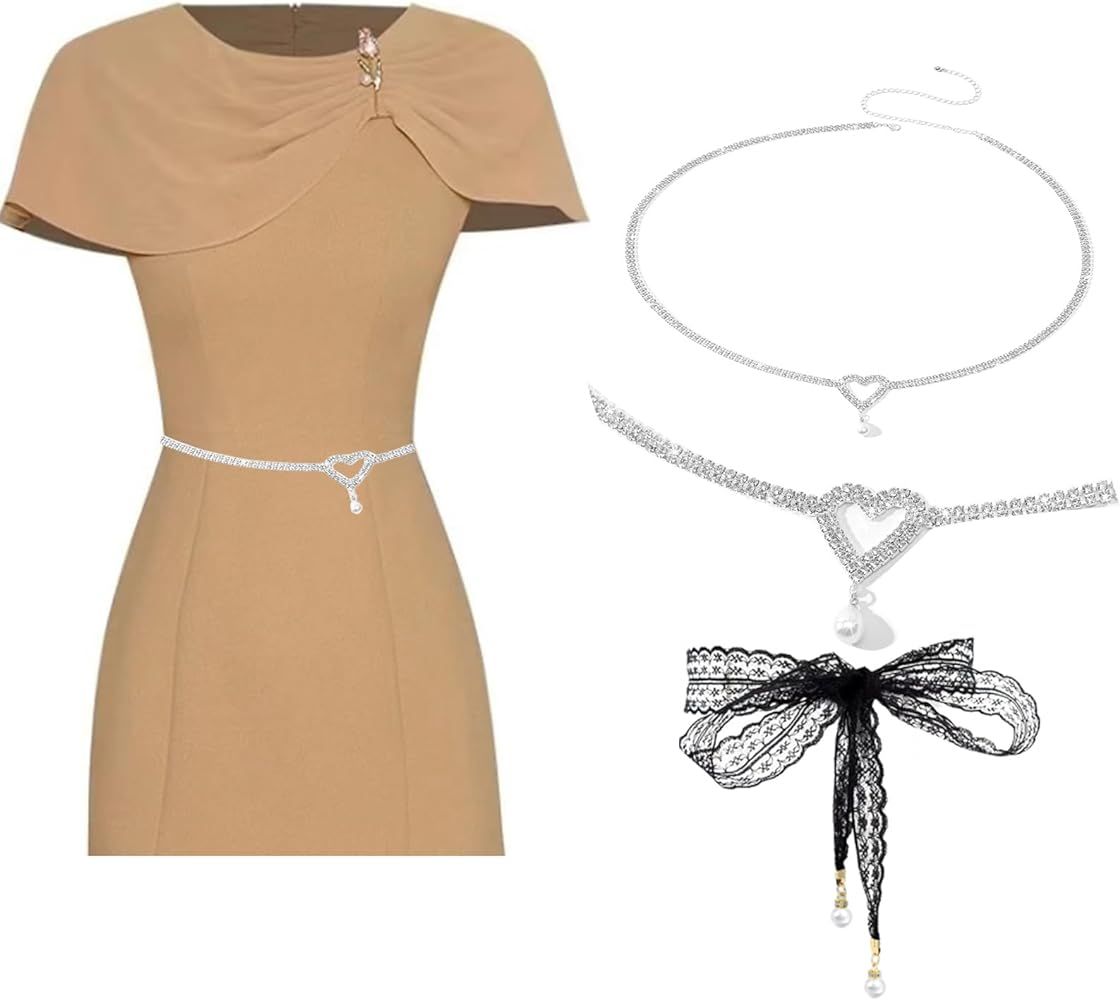 WaJuemy Women Skinny Rhinestone Belt for Evening Wedding Dress Shiny Diamond Pearl Belts Fashion ... | Amazon (US)