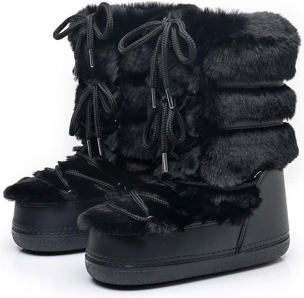 Amazon.com: ZHENAIYISHENG Furry Faux Fur Boots for Women - Fuzzy Boots for Women Winter Snow Boot... | Amazon (US)