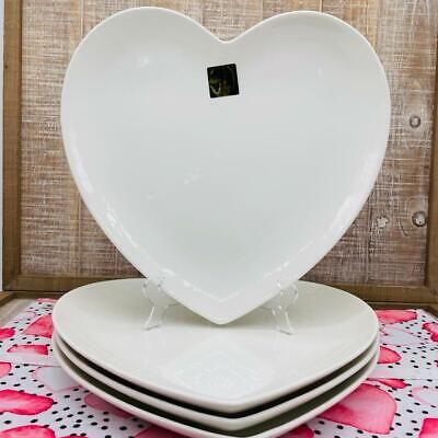 Eaton Fine Heart Shaped White Porcelain Dinner Plates Valentine's Day Set of 4 | eBay US