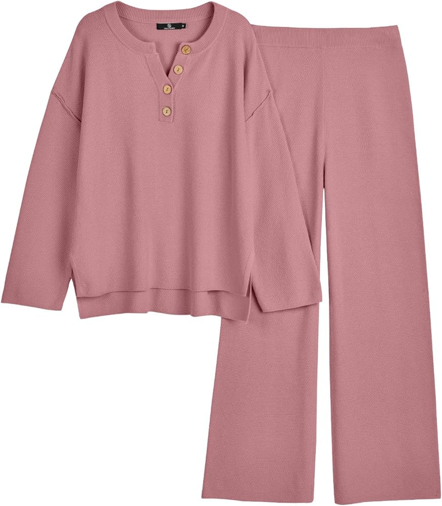 LILLUSORY Women's 2 Piece Lounge Sets Oversized Slouchy Matching Sets Cozy Knit Sets | Amazon (US)