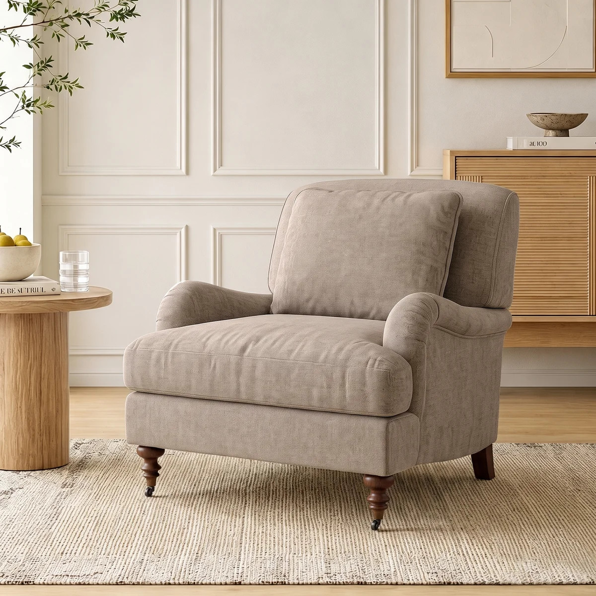 English Classic Roll Upholstered Wood Accent Chair for Living Room | Wayfair North America