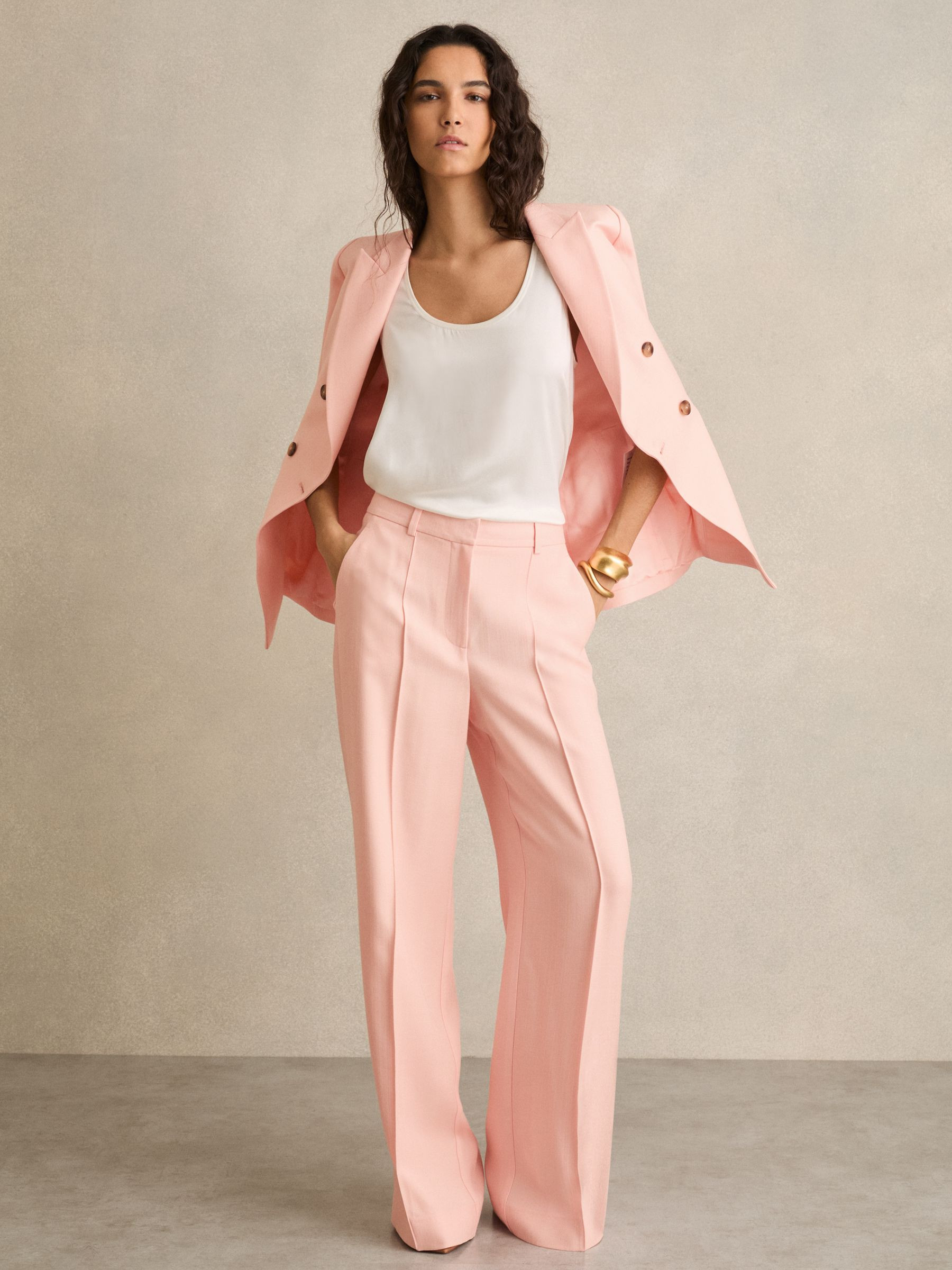 Wide-Leg Suit Trousers in Pink | Reiss US