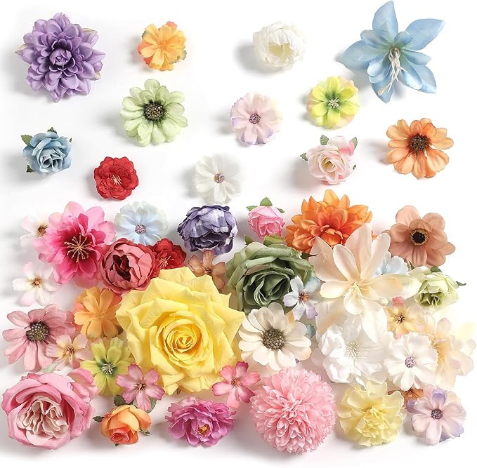 Fake Flower Heads for Crafts - Multi Silk Artificial Roses, Peonies, Daisies & Mini Floral Heads ... | Amazon (US)