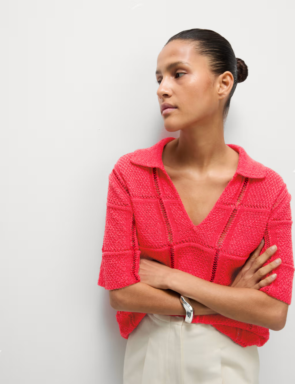 Cotton Blend Openstitch Collared Knitted Top | Marks & Spencer (UK)