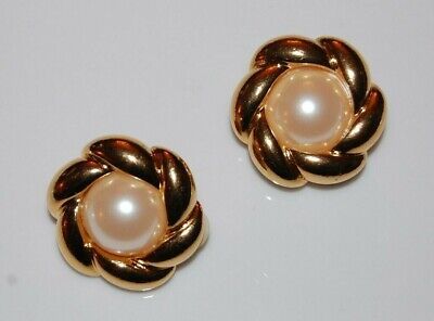 ELEGANT VTG 80 ERWIN PEARL COUTURE ROUND FAUX PEARL CABOCHON GOLDEN CLIP EARRING  | eBay | eBay US
