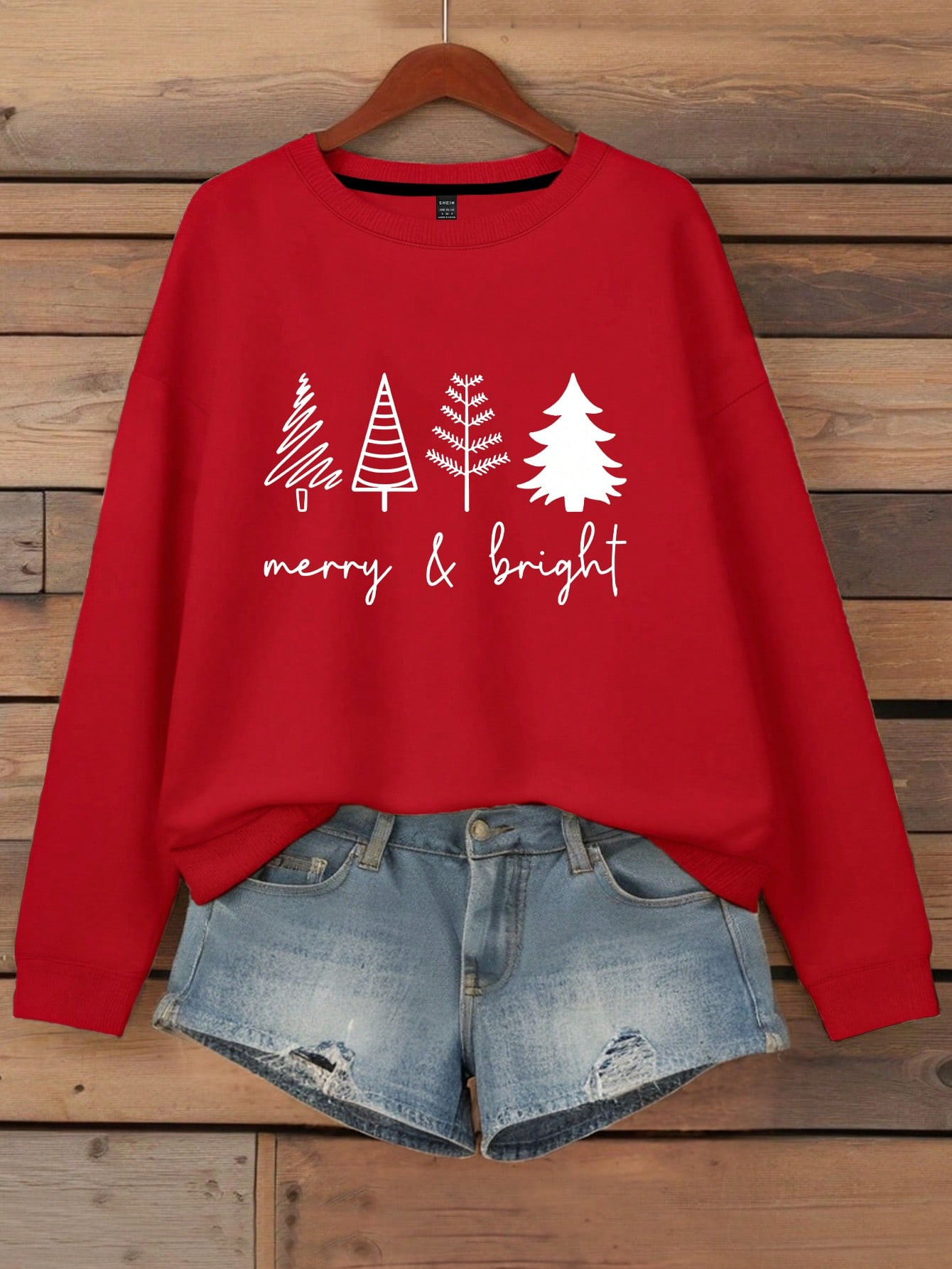 SHEIN LUNE Women's Merry & Bright Christmas Trees Print Sweatshirt | SHEIN USA | SHEIN