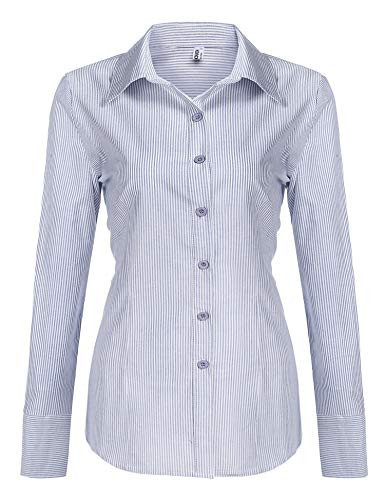 HOTOUCH Women's Stripes Button Up Shirt Long Sleeve Button Down Shirts (Blue Stripe XXXL) | Amazon (US)