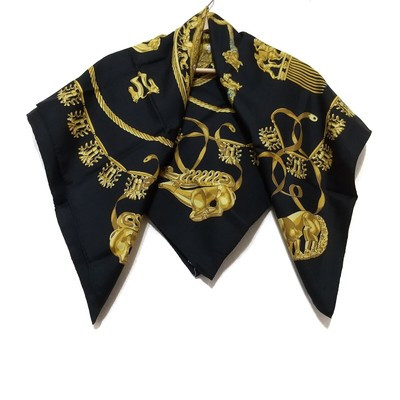 Auth HERMES Carre 90 - Black Gold Blue Scarf  | eBay | eBay US