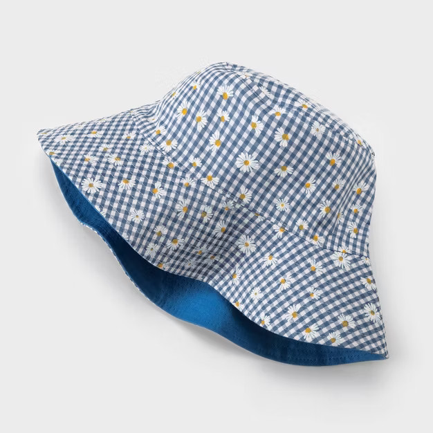 Women's Check Print Floral Bucket Hat - Blue | Target