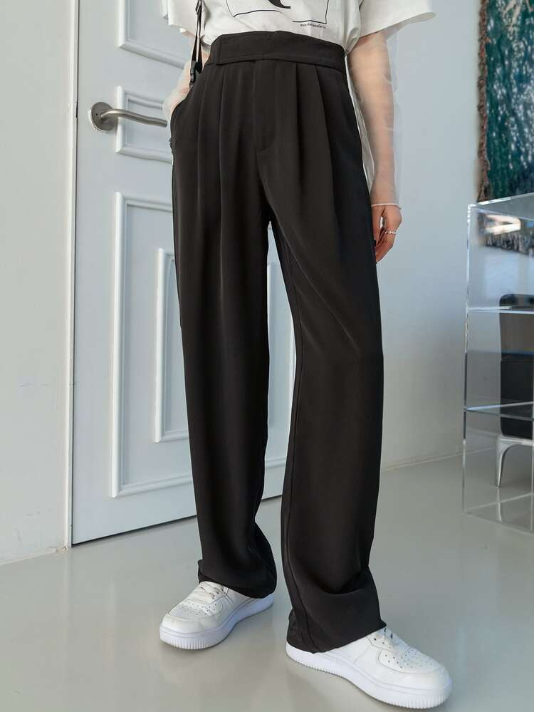 DAZY Pantaloni monocolore piegato tasca inclinata | SHEIN