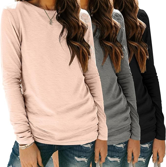 Zeagoo 3 Pack Long Sleeve Shirts for Women Casual Soft Crewneck Basic Tee Tops Fall Outfit Clothe... | Amazon (US)