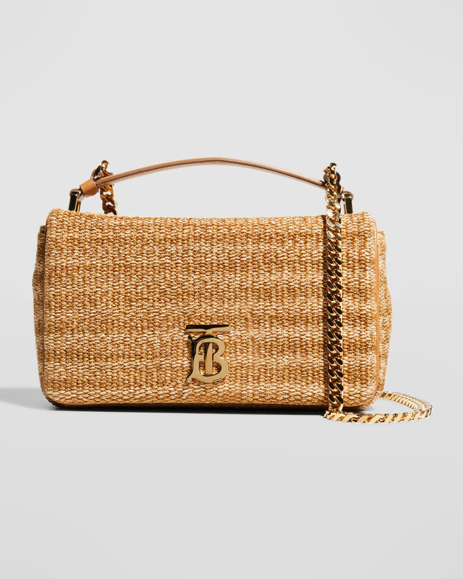 Burberry Lola Small TB Raffia Shoulder Bag | Neiman Marcus