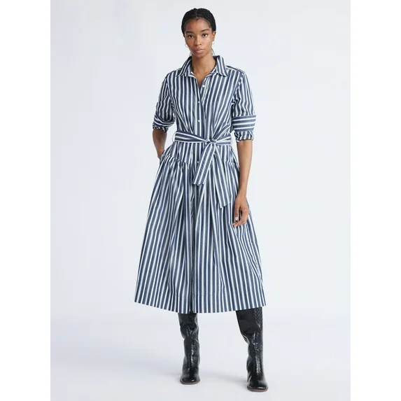 Free Assembly Women's and Women’s Plus Belted Cotton Maxi Shirtdress with Long Sleeves, Sizes X... | Walmart (US)
