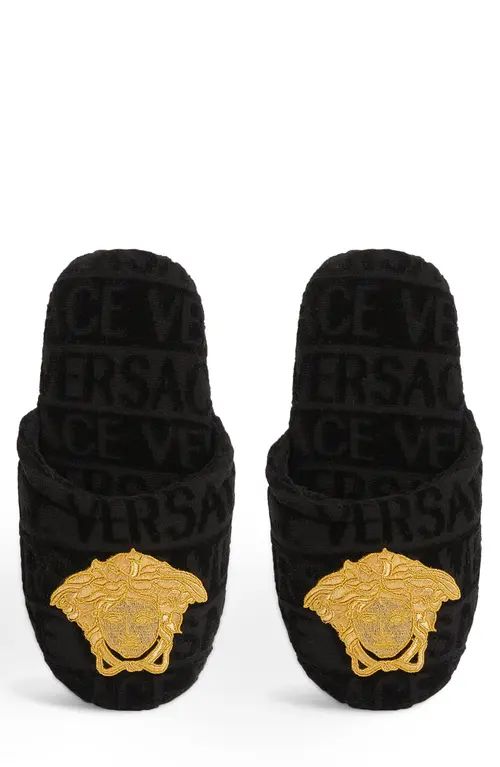 Versace Logomania Slipper in Black/Gold at Nordstrom, Size Small | Nordstrom