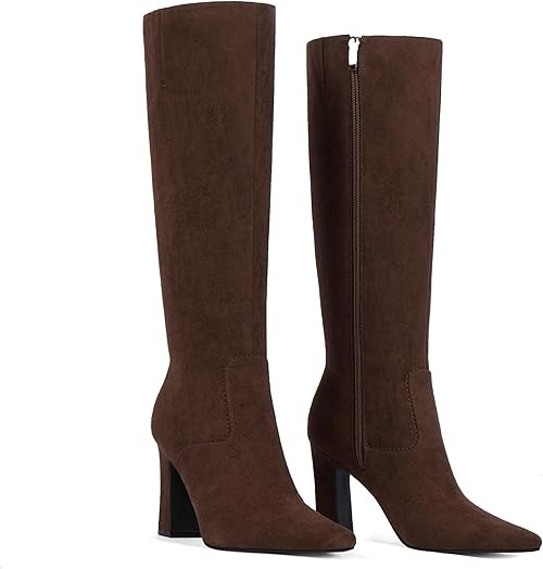 Knee High Boots for Women 3" Chunky Heel Square Toe Fall Winter Side Zipper Dress Tall Boots for ... | Amazon (US)