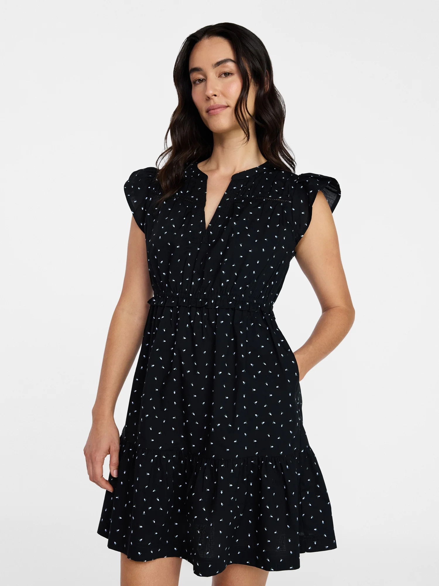 Time and Tru Women's Cotton Flutter Sleeve Mini Dress, Sizes XS-XXXL | Walmart (US)