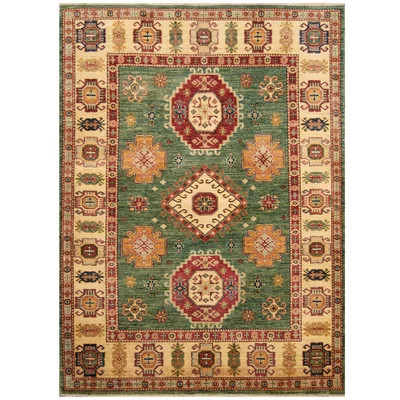 One-of-a-Kind Jevon Hand-Knotted Green/Ivory 5'2" x 7' Wool Area Rug | Wayfair North America