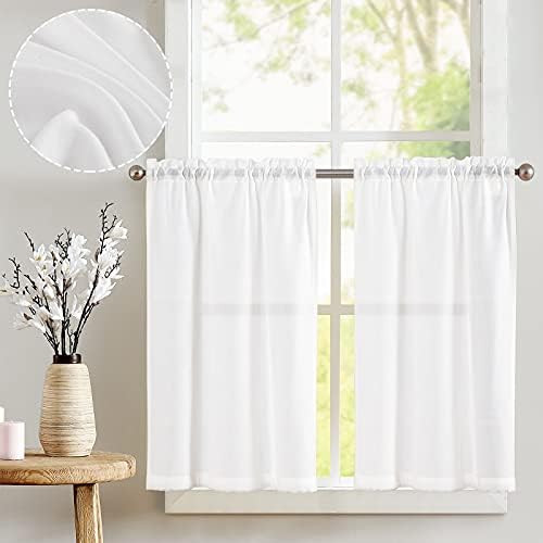 jinchan White Kitchen Curtains Linen Tier Curtains 24 Inch Farmhouse Cafe Curtains Light Filterin... | Amazon (US)