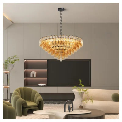 Modern Round Chandelier, 37" Extra Large Tiered Smoke Glass Pendant Light Fixture with Adjustable Height for Dining Room, Living Room & Kitchen Island | Wayfair North America
