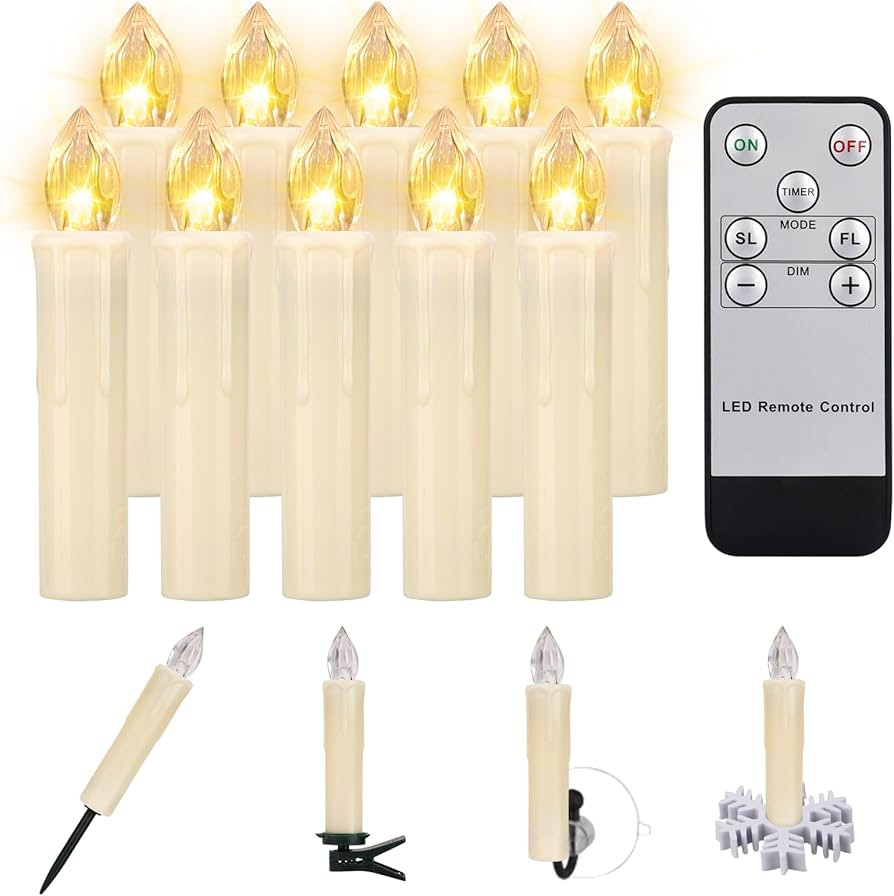 10 PCS LED Window Flameless Taper Candle, Battery Operated Christmas Tree Candle Lights with Remo... | Amazon (US)
