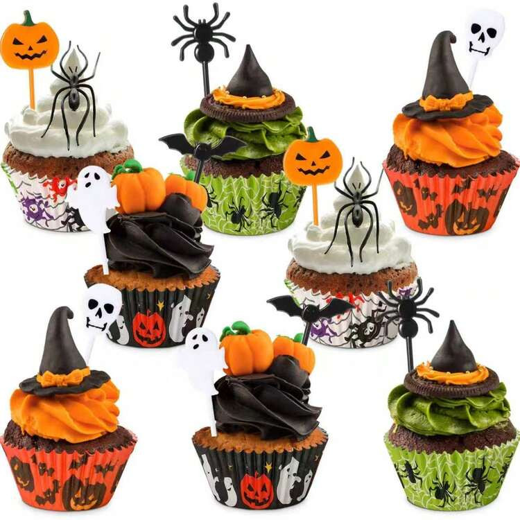 10 Stücke Halloween Picks Set, Plastik Cupcake Topper mit Kürbis, Fledermaus, Geist, Zahnstoche... | SHEIN