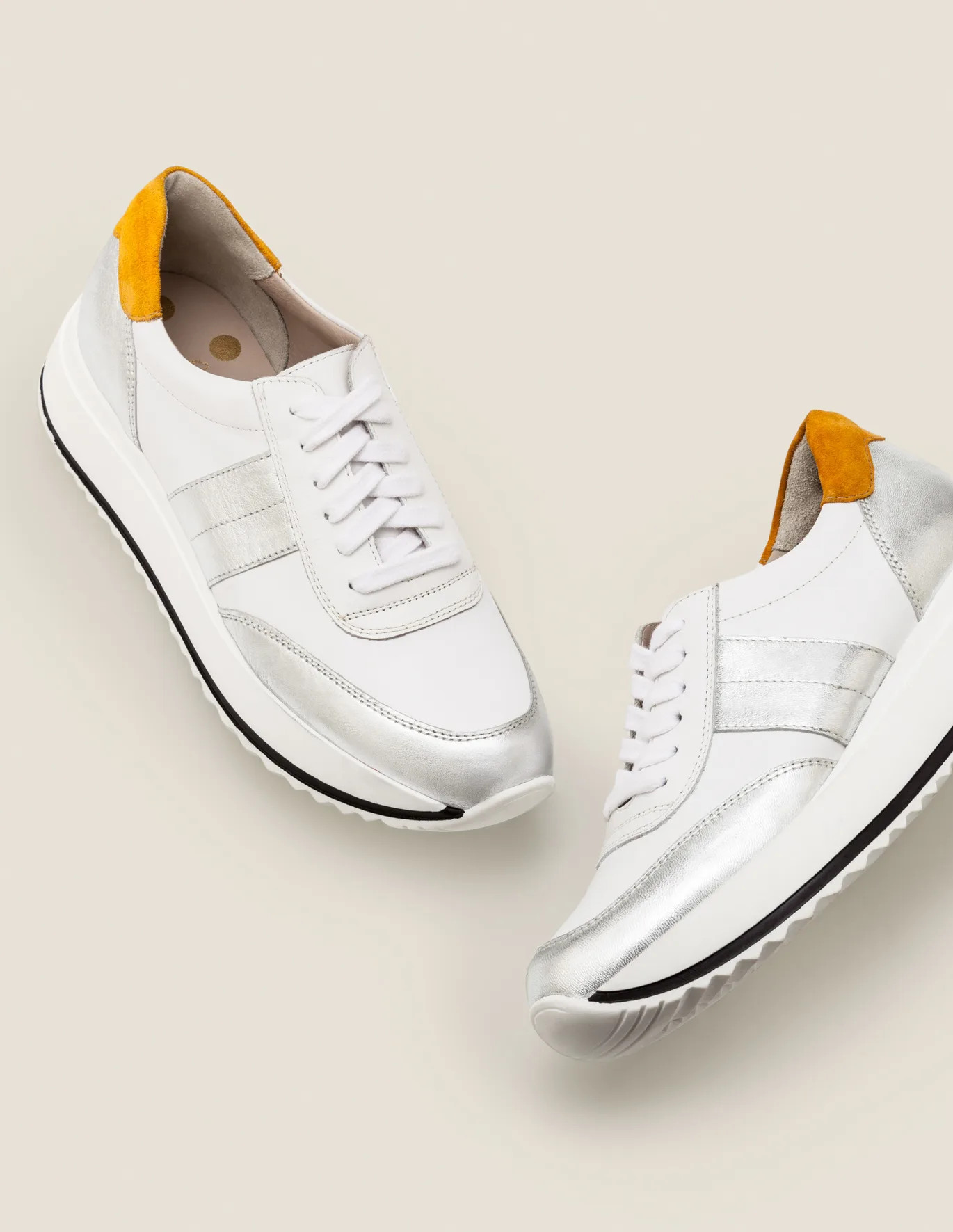 Platform Leather Sneakers - White/Silver | Boden US | Boden (US)