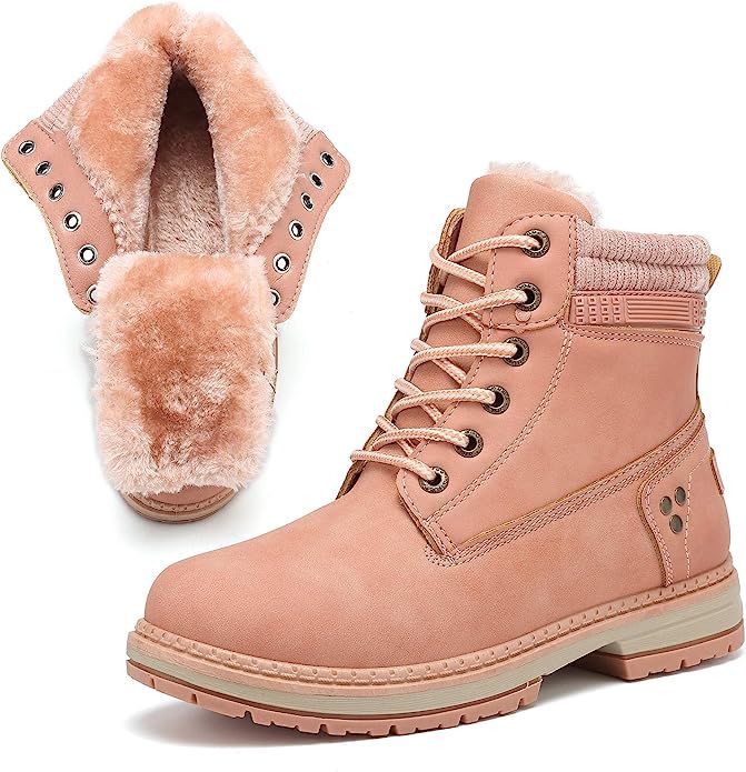 KARKEIN Ankle Boots for Women Low Heel Work Combat Boots Waterproof Winter Snow Boots | Amazon (US)
