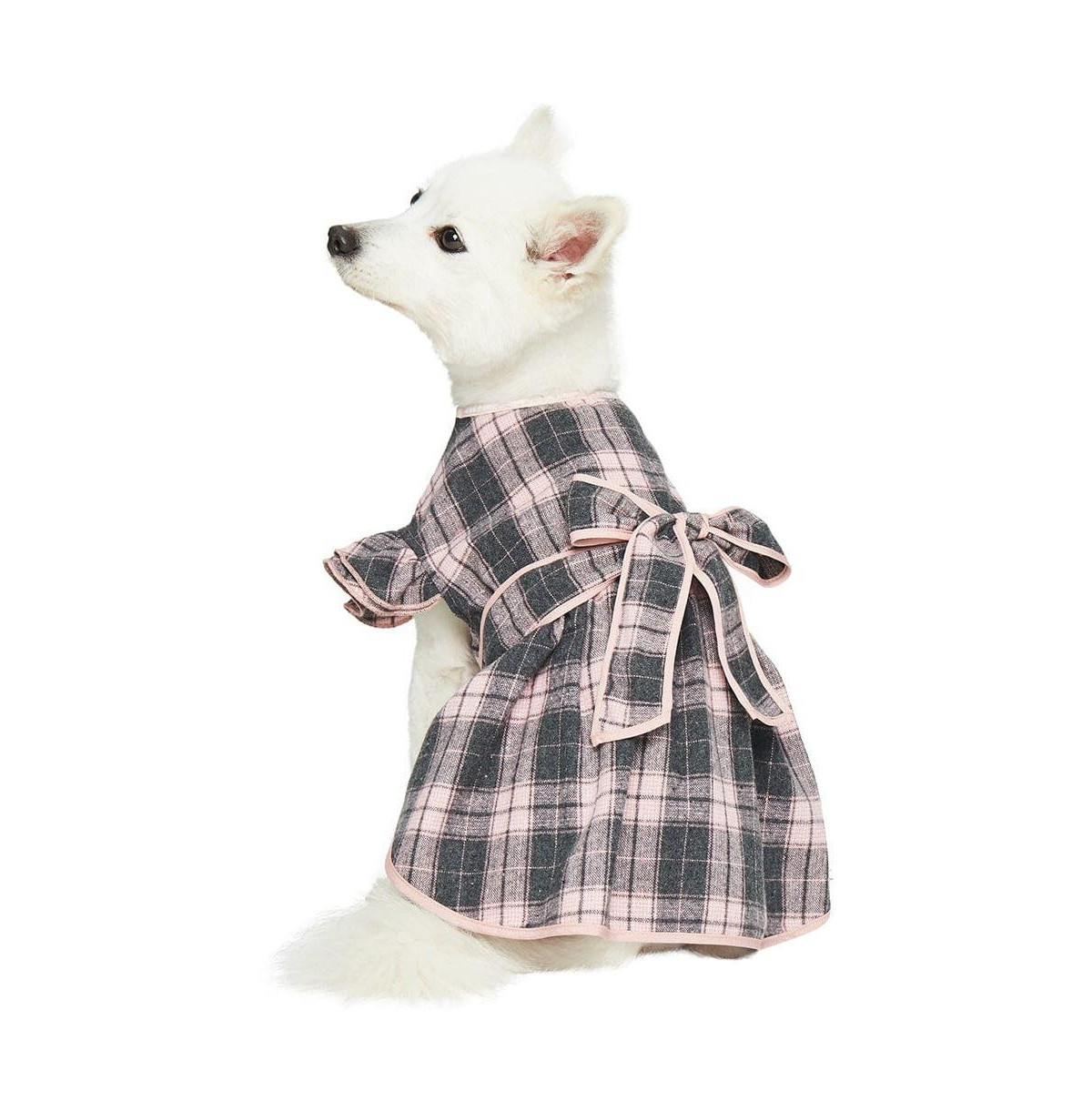 Dogs & Cats & Co. Soft Flannel Plaid Dog Dress with Velvet Bowties in Pink Size 12" - Pink | Macy's