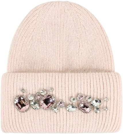 Rhinestone Beanies for Women 2025 Fashion Sparkling Thick Cable Skull Cap Soft Slouchy Rabbit Hai... | Amazon (US)