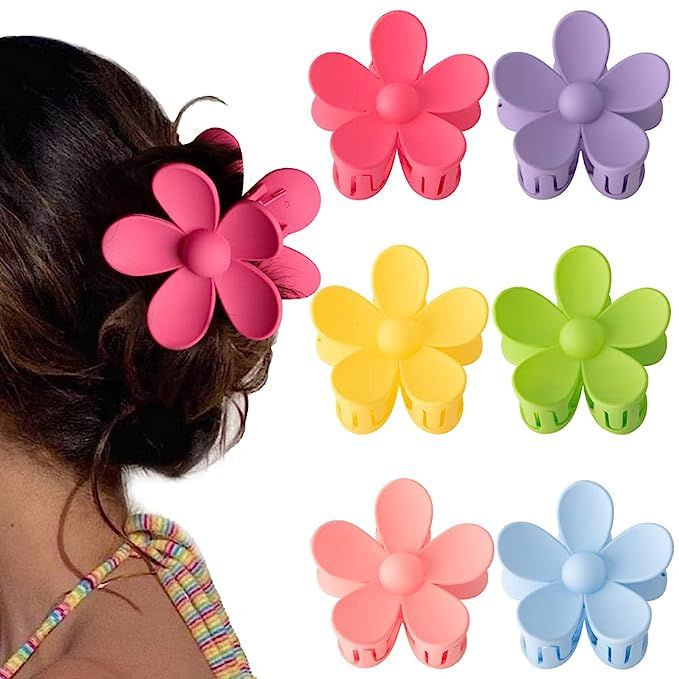 Flower Hair Clips 6Pcs Flower Claw Clips Big Hair Clips for Women Matte Claw Clips for Thick Hair... | Amazon (US)