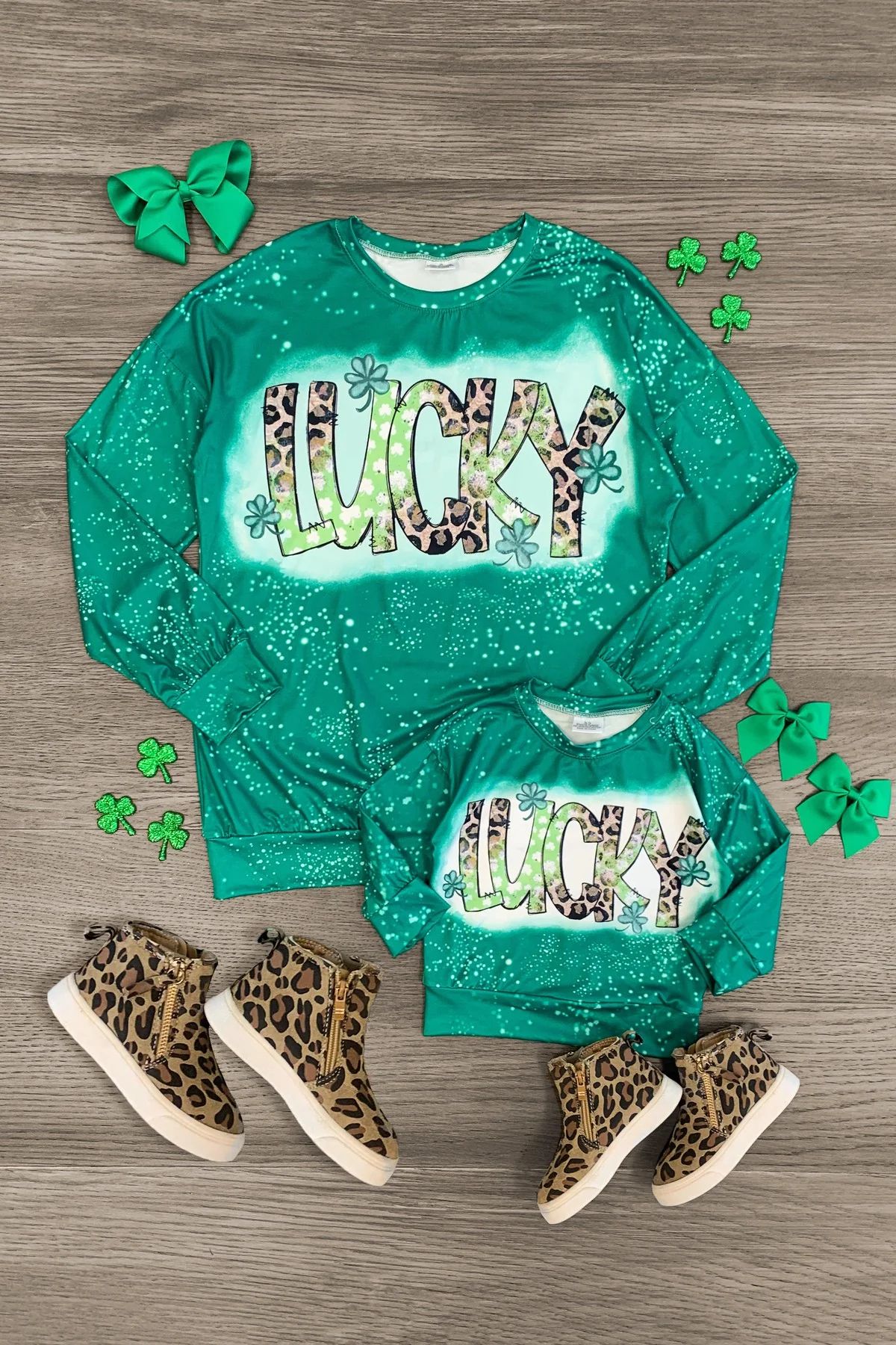 Mom & Me - "Lucky" Green Cheetah Long Sleeve Top | Sparkle In Pink